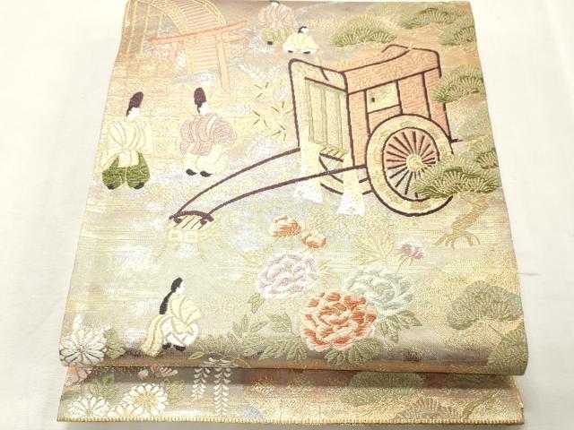 平和屋着物◎全通柄袋帯 唐織 伊勢物語絵巻 金糸 正絹 逸品 CABE1173vf
