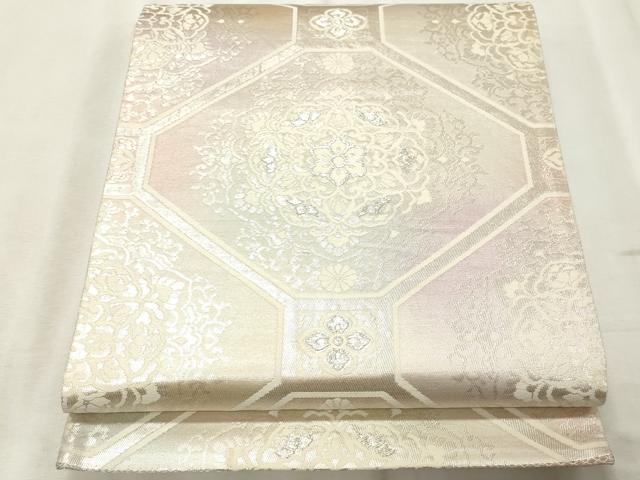 平和屋着物◎六通柄袋帯 蜀江花文 銀糸 正絹 逸品 CABE1174vf