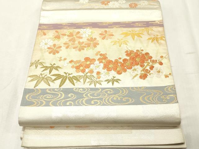 平和屋着物◎六通柄袋帯 唐織 飛鳥錦 竹垣笹梅文 金銀糸 正絹 逸品 CABE1178vf
