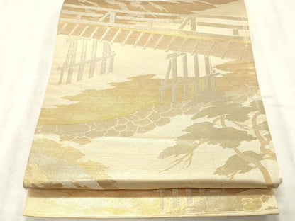 平和屋着物◎六通柄袋帯　渡り橋風景文　金糸　正絹　逸品　CABE1186vf