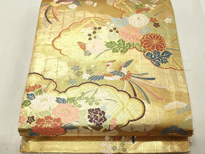 平和屋着物◎六通柄袋帯　唐織　雲取に鳳凰　金糸　正絹　逸品　CABE1190vf