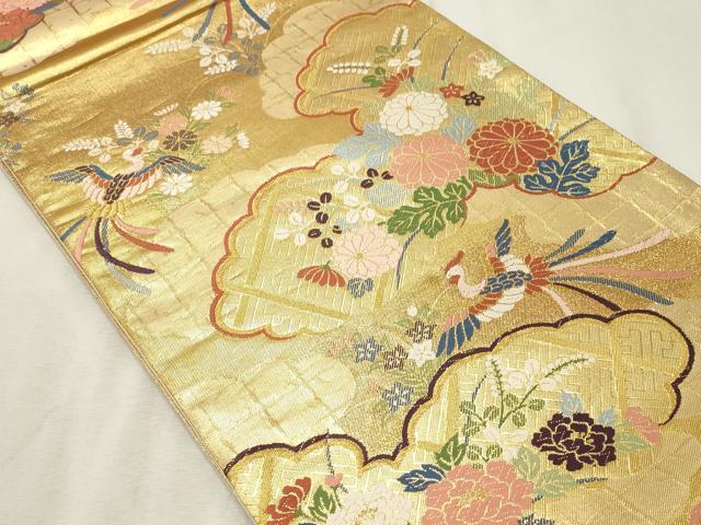 平和屋着物◎六通柄袋帯　唐織　雲取に鳳凰　金糸　正絹　逸品　CABE1190vf