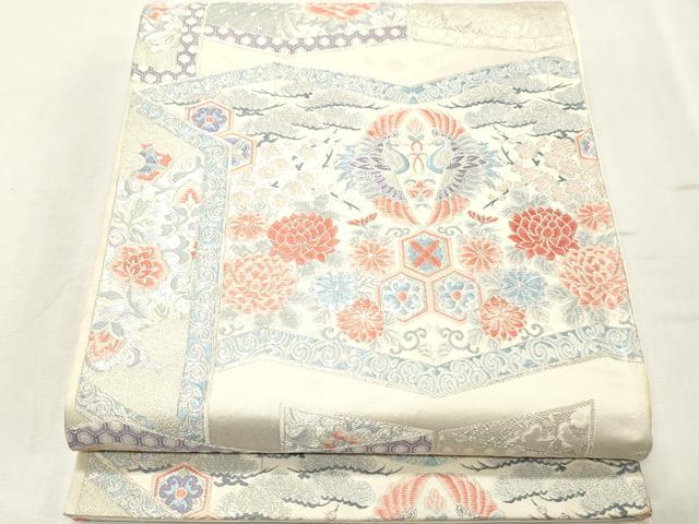 平和屋着物◎六通柄袋帯　唐織　孔雀屏風　銀糸　正絹　逸品　CABE1191vf