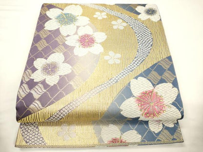 平和屋着物▼六通柄袋帯 唐織 吉祥舞桜文 金糸 正絹 逸品 CABE1219ak