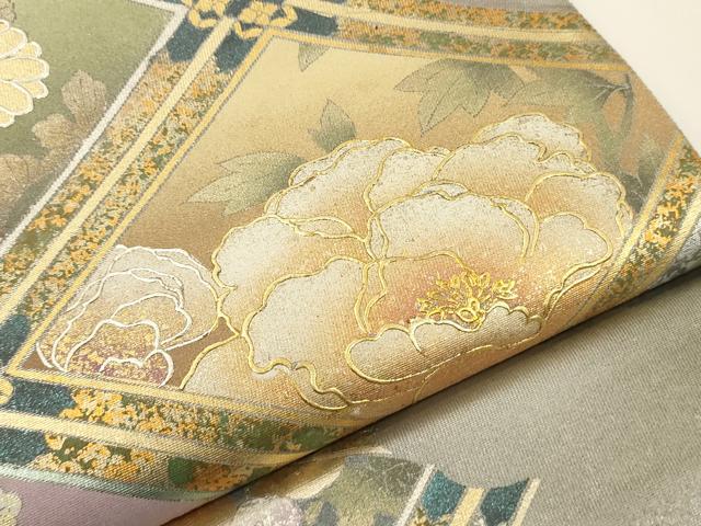 平和屋着物●金彩友禅　卓越技能者・名工・和田光正　太鼓柄袋帯　菱花文　金銀彩　引箔　正絹　逸品　CABE1252ak