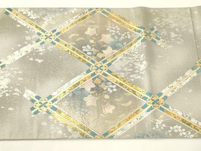 平和屋着物●金彩友禅　卓越技能者・名工・和田光正　太鼓柄袋帯　菱花文　金銀彩　引箔　正絹　逸品　CABE1252ak