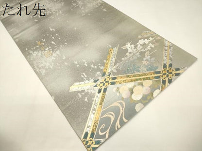 平和屋着物●金彩友禅　卓越技能者・名工・和田光正　太鼓柄袋帯　菱花文　金銀彩　引箔　正絹　逸品　CABE1252ak