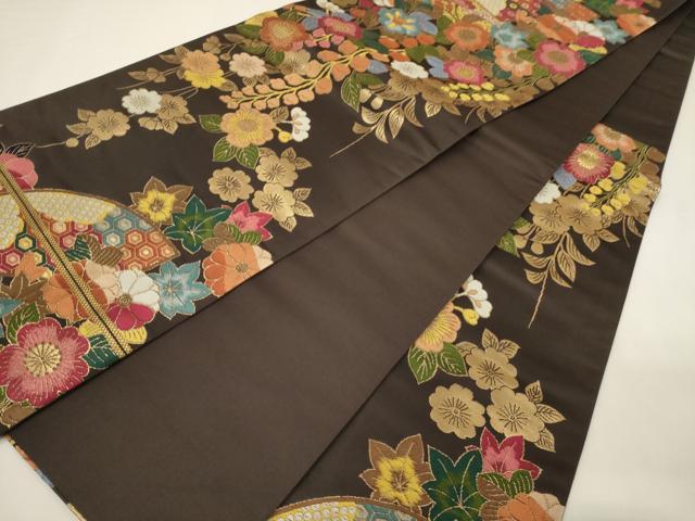 平和屋着物○六通柄袋帯 唐織 地紙草花文 金糸 正絹 逸品