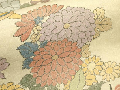 平和屋着物▼六通柄袋帯　綴れ　陶器花文　金糸　正絹　逸品　CABE1303ak