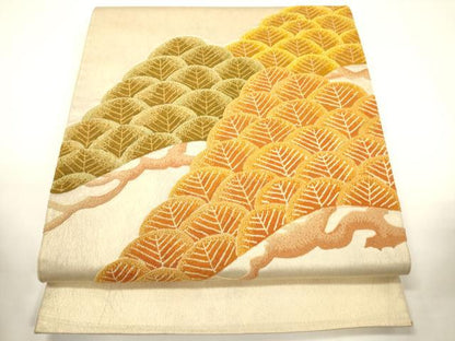 平和屋着物▼中国三大刺繍　総相良刺繍　太鼓柄袋帯　松文　正絹　逸品　CABE1343ak