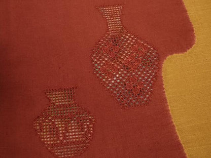 平和屋着物▼中国三大刺繍　スワトウ刺繍　太鼓柄袋帯　紬地　陶器文　正絹　逸品　CABE1352ak