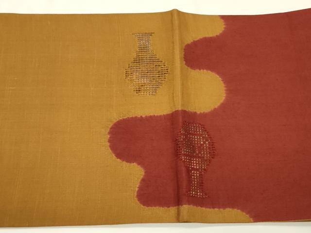 平和屋着物▼中国三大刺繍　スワトウ刺繍　太鼓柄袋帯　紬地　陶器文　正絹　逸品　CABE1352ak