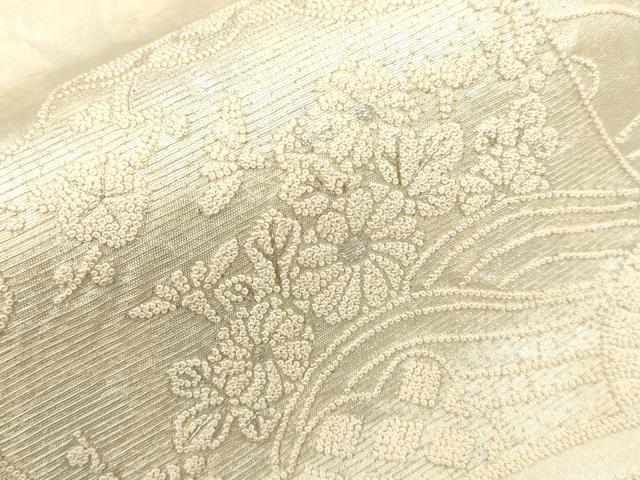 平和屋着物▼中国三大刺繍　相良刺繍　太鼓柄袋帯　総刺繍　流水扇面花文　銀糸　引箔　正絹　逸品　CABE1358ak