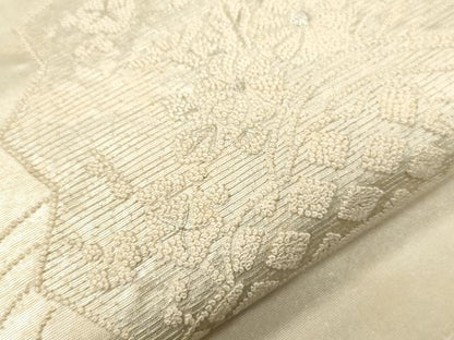 平和屋着物▼中国三大刺繍　相良刺繍　太鼓柄袋帯　総刺繍　流水扇面花文　銀糸　引箔　正絹　逸品　CABE1358ak
