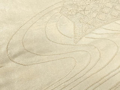 平和屋着物▼中国三大刺繍　相良刺繍　太鼓柄袋帯　総刺繍　流水扇面花文　銀糸　引箔　正絹　逸品　CABE1358ak