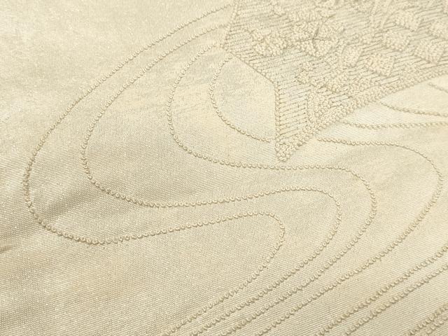 平和屋着物▼中国三大刺繍　相良刺繍　太鼓柄袋帯　総刺繍　流水扇面花文　銀糸　引箔　正絹　逸品　CABE1358ak