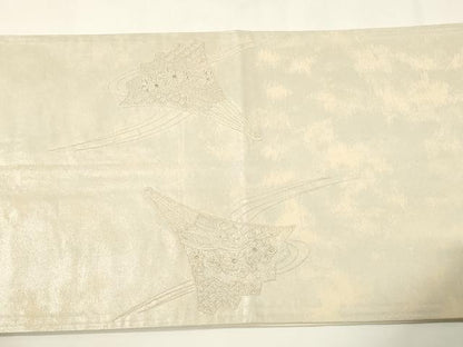 平和屋着物▼中国三大刺繍　相良刺繍　太鼓柄袋帯　総刺繍　流水扇面花文　銀糸　引箔　正絹　逸品　CABE1358ak