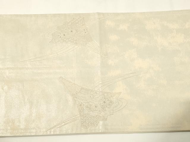 平和屋着物▼中国三大刺繍　相良刺繍　太鼓柄袋帯　総刺繍　流水扇面花文　銀糸　引箔　正絹　逸品　CABE1358ak