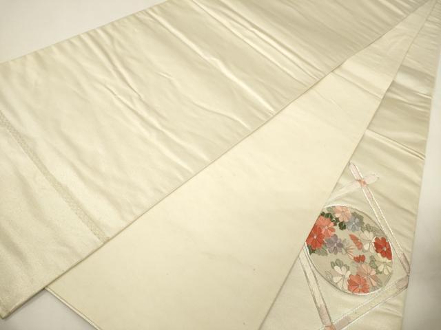 平和屋着物▼太鼓柄袋帯　駒刺繍　総刺繍　雲取り菱花丸文　銀糸　正絹　逸品　CABE1364ak