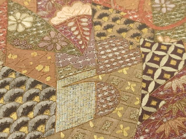 平和屋着物●中国三大刺繍　スワトウ相良刺繍　六通柄袋帯　紬地　絞り　花唐草文　正絹　逸品　CABE8442hy 平和屋着物○中国三大刺繍 スワトウ相良刺繍 総刺繍 太鼓柄袋帯 紬地