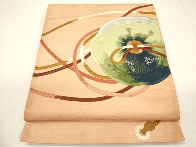 平和屋着物▼太鼓柄袋帯　総刺繍　鏡裏文　正絹　逸品　CABE1372ak