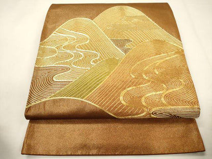 平和屋着物▼太鼓柄袋帯 総駒刺繍 遠山文 正絹 逸品 CABE1411ak