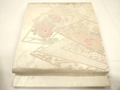 平和屋着物▼中国三大刺繍 総相良刺繍 太鼓柄袋帯 色紙重ね花文 正絹 逸品 CABE1453ak