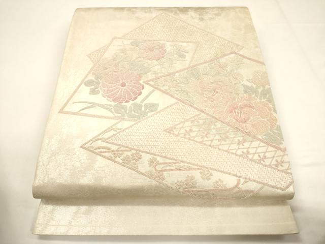 平和屋着物▼中国三大刺繍 総相良刺繍 太鼓柄袋帯 色紙重ね花文 正絹 逸品 CABE1453ak