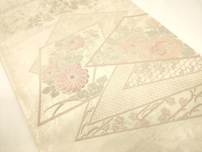 平和屋着物▼中国三大刺繍 総相良刺繍 太鼓柄袋帯 色紙重ね花文 正絹 逸品 CABE1453ak