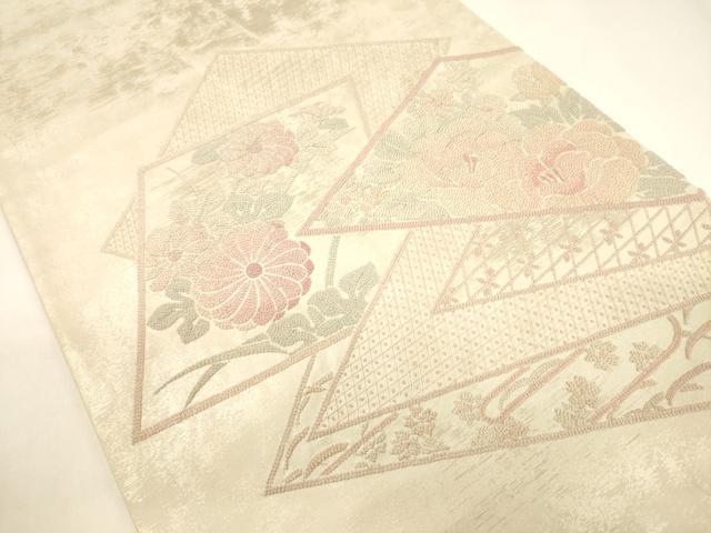 平和屋着物▼中国三大刺繍 総相良刺繍 太鼓柄袋帯 色紙重ね花文 正絹 逸品 CABE1453ak