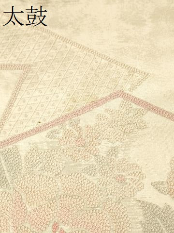 平和屋着物▼中国三大刺繍 総相良刺繍 太鼓柄袋帯 色紙重ね花文 正絹 逸品 CABE1453ak