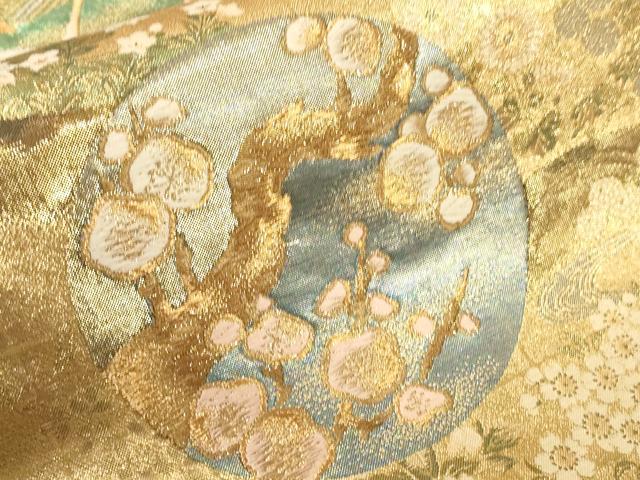平和屋着物▼六通柄袋帯 唐織 本佐賀琳派百選 花鳥丸文 金糸 正絹 逸品 CABE1472ak