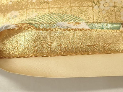 平和屋着物▼六通柄袋帯 唐織 本佐賀琳派百選 花鳥丸文 金糸 正絹 逸品 CABE1472ak