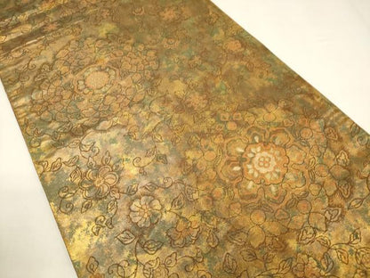 平和屋着物▼西陣 服部織物謹製 六通柄袋帯 正倉院花唐草文 金糸 引箔 正絹 逸品 CABE1485ak