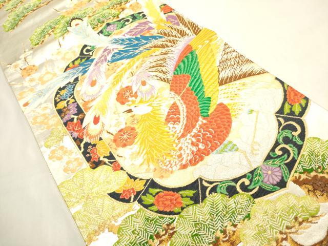 平和屋着物◎六通柄袋帯　唐織　鳳凰花文　黒地　金銀糸　正絹　逸品　AABI1011yx 平和屋着物▽六通柄袋帯 正倉院鳳凰花唐草文 金銀糸 引箔 正絹 逸品