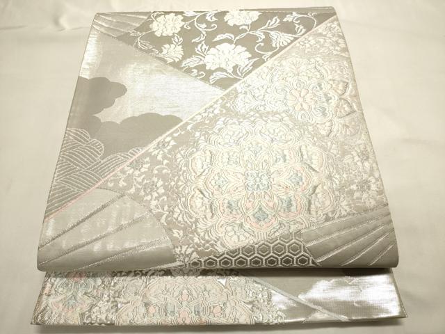 平和屋着物◎六通柄袋帯 唐織 正倉院扇花文 銀糸 正絹 逸品 CABE1524ak