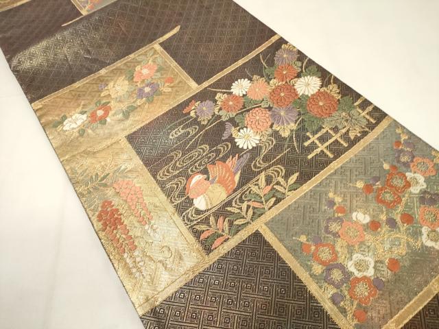 平和屋着物◎佐賀錦　六通柄袋帯　唐織　鴛鴦花文　金糸　正絹　逸品　AABI0867yx 平和屋着物◎佐賀錦 六通柄袋帯 唐織 鴛鴦花文 金糸 正絹 逸品