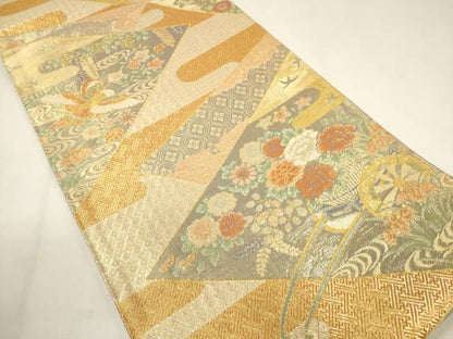 平和屋着物◎佐賀錦　六通柄袋帯　宝珠本佐賀錦　正絹九百錦　花車文　金銀糸　正絹　逸品　CABE1575ak