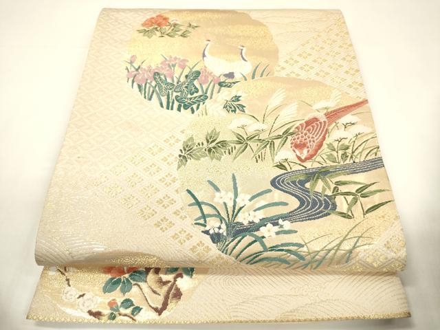 平和屋着物◎西陣 弥栄織物謹製 六通柄袋帯 唐織 花鳥丸文 金糸 証紙付き 正絹 逸品 CABE1586ak