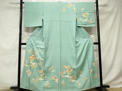 平和屋着物■上質な小紋 刺繍 草花文 銀彩 正絹 逸品 CABE1619ev