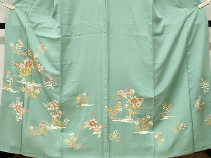 平和屋着物■上質な小紋 刺繍 草花文 銀彩 正絹 逸品 CABE1619ev