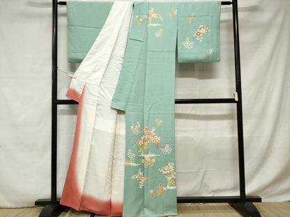 平和屋着物■上質な小紋 刺繍 草花文 銀彩 正絹 逸品 CABE1619ev