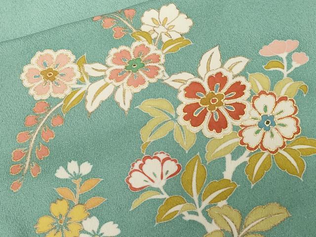 平和屋着物■上質な小紋 刺繍 草花文 銀彩 正絹 逸品 CABE1619ev