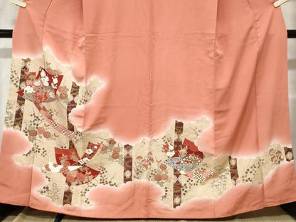 平和屋着物■豪華色留袖 駒刺繍 孔雀色紙枝花文 暈し染め 金彩 正絹 逸品 CABE1622ev