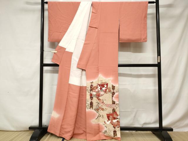 平和屋着物■豪華色留袖 駒刺繍 孔雀色紙枝花文 暈し染め 金彩 正絹 逸品 CABE1622ev