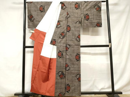 平和屋着物■本場大島紬 7マルキ 色紙草花文 正絹 逸品 CABE1637ev