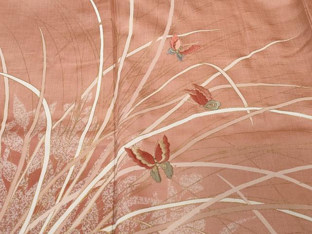 平和屋着物■訪問着 刺繍 芒 舞蝶文 シルエット 金彩 やまと誂製 正絹 逸品 CABE1643ev