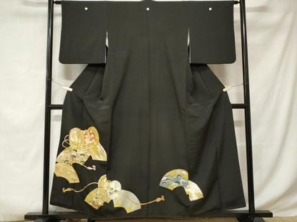 平和屋着物■豪華黒留袖　駒刺繍　鼓　飛鶴松花文　金彩　正絹　逸品　CABE1680ev