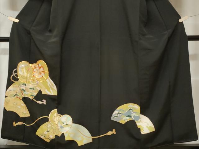 平和屋着物■豪華黒留袖　駒刺繍　鼓　飛鶴松花文　金彩　正絹　逸品　CABE1680ev