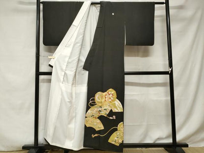 平和屋着物■豪華黒留袖　駒刺繍　鼓　飛鶴松花文　金彩　正絹　逸品　CABE1680ev